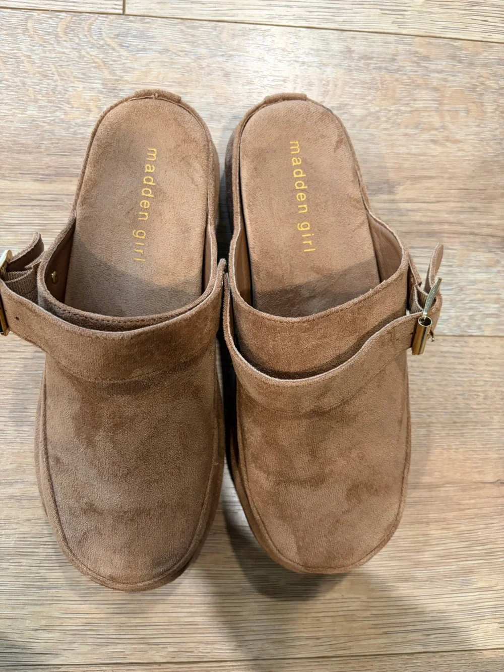 Madden Girl Graham Cognac Faux Suede Clog Mules Buckle Platform Size 6.5 - Picture 6 of 8
